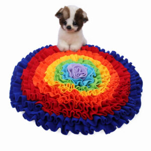 Plush snuffle mat for dogs, 21 by 21 inches, with soft layered folds for hiding kibble during nose work training