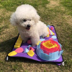 Fabric snuffle mat for dogs with layered folds for hiding kibble during nose work foraging, Coozy Paw