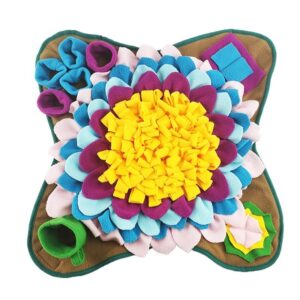 Sunflower-shaped fleece snuffle mat for dogs with suction cup base, 20 by 20 inches, for nose work foraging