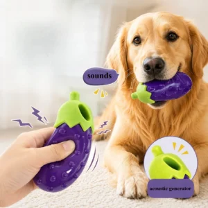 Squeaky Veggie Dog Toy, TPR Rubber Chew Toy in Carrot, Corn or Eggplant Shape