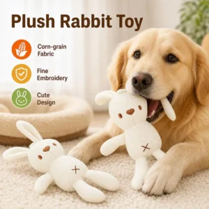 Plush Rabbit Dog Toy, Embroidered Corn Cartoon Fabric Toy for Small and Medium Dogs