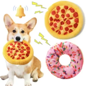 Plush Pizza Dog Toy – Squeaky Fleece Chew Toy for Small to Large Dogs & Puppies